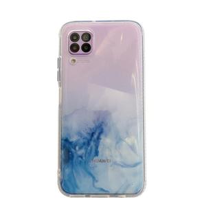 For Huawei P40 Lite Marble Pattern Glittery Powder Shockproof TPU Case with Detachable Buttons(Baby Blue)