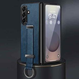 For Samsung Galaxy Z Fold7 5G SULADA PC Hybrid Leather Texture Skin Feel Shockproof Phone Case(Blue)