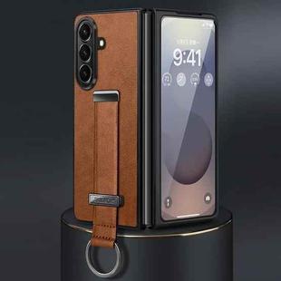 For Samsung Galaxy Z Fold7 5G SULADA PC Hybrid Leather Texture Skin Feel Shockproof Phone Case(Brown)