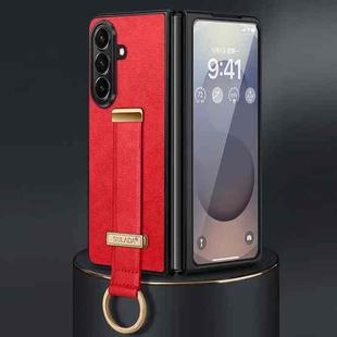 For Samsung Galaxy Z Fold7 5G SULADA PC Hybrid Leather Texture Skin Feel Shockproof Phone Case(Red)