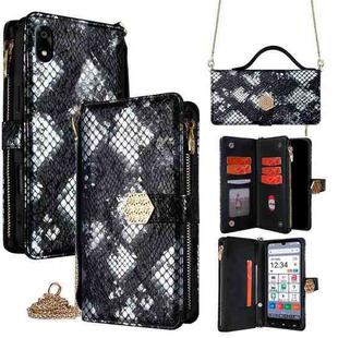 For ZTE Kantan Sumaho 4 A402ZT Crossbody Handle Snake Texture Leather Phone Case(Black)
