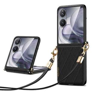 For Xiaomi Mix Flip 2 SULADA Elegant Rhombic Texture Folding Phone Case with Lanyard(Black)