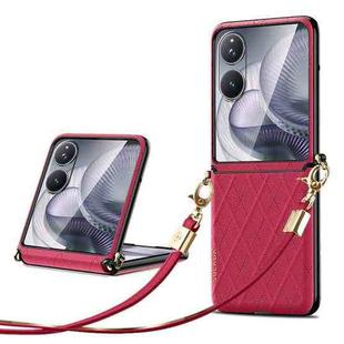 For Xiaomi Mix Flip 2 SULADA Elegant Rhombic Texture Folding Phone Case with Lanyard(Red)