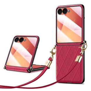 For Samsung Galaxy Z Flip7 5G SULADA Elegant Rhombic Texture Folding Phone Case with Lanyard(Red)
