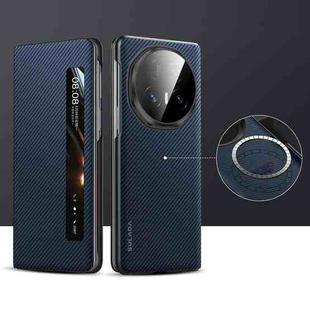 For Honor Magic V5 SULADA Kevlar 600D Texture Smart Window Leather Phone Case(Blue)