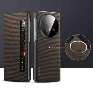 For Honor Magic V5 SULADA Kevlar 600D Texture Smart Window Leather Phone Case(Brown)