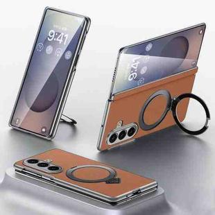 For Samsung Galaxy Z Fold7 5G SULADA Top Grain Leather MagSafe Magnetic Holder Phone Case(Brown)