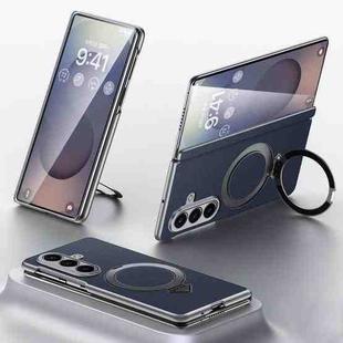 For Samsung Galaxy Z Fold7 5G SULADA Top Grain Leather MagSafe Magnetic Holder Phone Case(Blue)