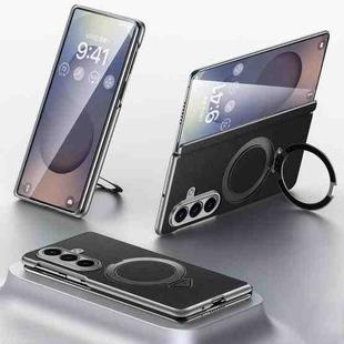 For Samsung Galaxy Z Fold7 5G SULADA Top Grain Leather MagSafe Magnetic Holder Phone Case(Black)