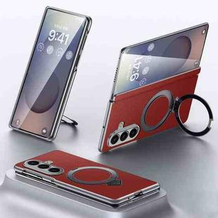 For Samsung Galaxy Z Fold7 5G SULADA Top Grain Leather MagSafe Magnetic Holder Phone Case(Red)