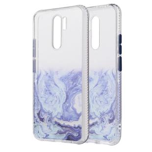 For Xiaomi Redmi 9 Marble Pattern Glittery Powder Shockproof TPU Case with Detachable Buttons(Blue)