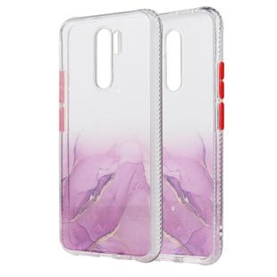 For Xiaomi Redmi 9 Marble Pattern Glittery Powder Shockproof TPU Case with Detachable Buttons(Purple)