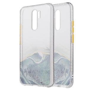 For Xiaomi Redmi 9 Marble Pattern Glittery Powder Shockproof TPU Case with Detachable Buttons(Green)
