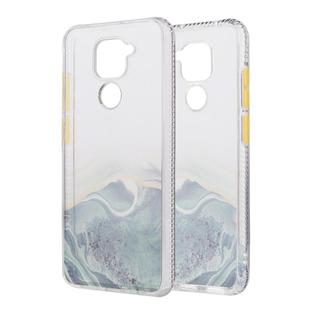 For Xiaomi Redmi Note 9 Marble Pattern Glittery Powder Shockproof TPU Case with Detachable Buttons(Green)