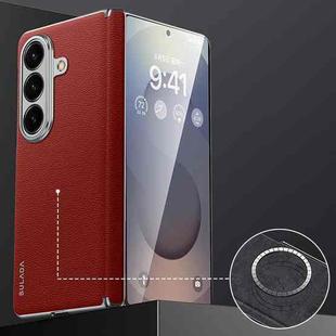 For Samsung Galaxy Z Fold7 5G SULADA Frameless Top Layer Cowhide Leather PC Phone Case(Red)