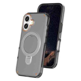 For iPhone 16 Colorful 2 in 1 MagSafe Ring Holder Phone Case(Transparent Black)
