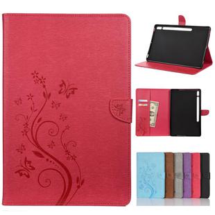 For Samsung Galaxy Tab S8+ / Tab S8 Plus /  Tab S7 FE / Tab S7+ T970/T976B Butterfly Flower Embossing Pattern Horizontal Flip Leather Case with Holder & Card Slots & Wallet(Magenta)