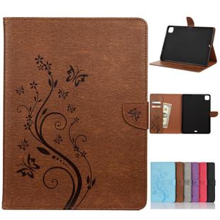 For iPad Pro 11 (2020) Butterfly Flower Embossing Pattern Horizontal Flip Leather Tablet Case with Holder & Card Slots & Wallet(Brown)