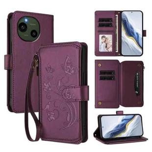 For Sharp Aquos R9 SH-51E Butterfly Love Flower Multi-card Zipper Wallet Leather Phone Case(Dark Purple)
