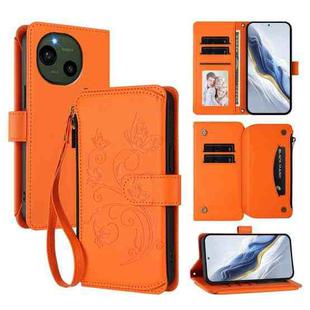 For Sharp Aquos R9 SH-51E Butterfly Love Flower Multi-card Zipper Wallet Leather Phone Case(Orange)