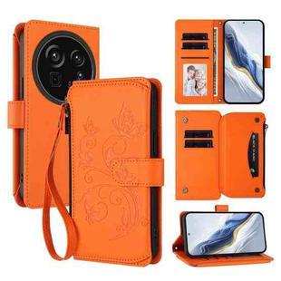 For Sharp Aquos R9 Pro SH-54E Butterfly Love Flower Multi-card Zipper Wallet Leather Phone Case(Orange)