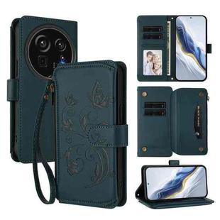 For Sharp Aquos R9 Pro SH-54E Butterfly Love Flower Multi-card Zipper Wallet Leather Phone Case(Dark Green)
