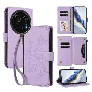 For Sharp Aquos R9 Pro SH-54E Butterfly Love Flower Multi-card Zipper Wallet Leather Phone Case(Light Purple)