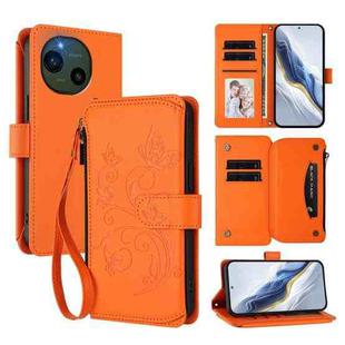 For Sharp Aquos R10 Butterfly Love Flower Multi-card Zipper Wallet Leather Phone Case(Orange)