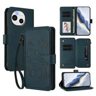 For Sharp Aquos Sense9 Plus Butterfly Love Flower Multi-card Zipper Wallet Leather Phone Case(Dark Green)
