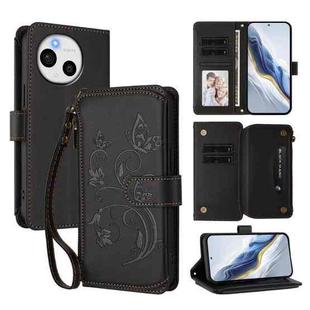 For Sharp Aquos Sense9 Plus Butterfly Love Flower Multi-card Zipper Wallet Leather Phone Case(Black)