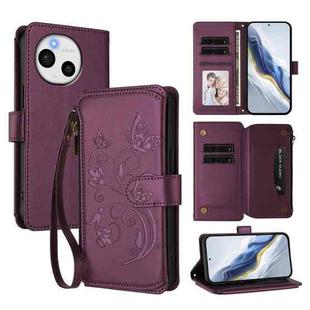 For Sharp Aquos Sense9 Butterfly Love Flower Multi-card Zipper Wallet Leather Phone Case(Dark Purple)