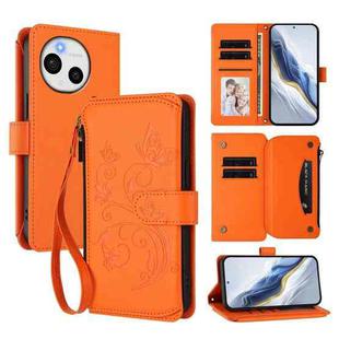 For Sharp Aquos Sense9 Butterfly Love Flower Multi-card Zipper Wallet Leather Phone Case(Orange)