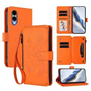 For Fujitsu Arrows We2 F-52E Butterfly Love Flower Multi-card Zipper Wallet Leather Phone Case(Orange)