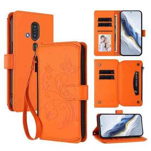 For Fujitsu RakuRaku F-53E Butterfly Love Flower Multi-card Zipper Wallet Leather Phone Case(Orange)