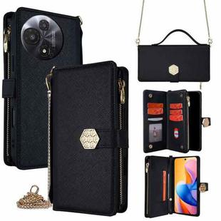 For TCL 60R 5G Crossbody Handle Cross Texture Leather Phone Case(Black)