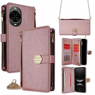 For Huawei nova 14 5G Crossbody Handle Cross Texture Leather Phone Case(Rose Gold)