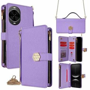 For Huawei nova 14 5G Crossbody Handle Cross Texture Leather Phone Case(Purple)
