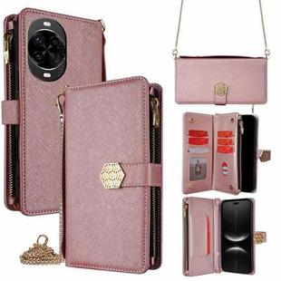 For Huawei nova 14 Pro 5G Crossbody Handle Cross Texture Leather Phone Case(Rose Gold)