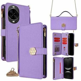 For Huawei nova 14 Pro 5G Crossbody Handle Cross Texture Leather Phone Case(Purple)