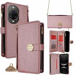 For Huawei nova 14 Ultra 5G Crossbody Handle Cross Texture Leather Phone Case(Rose Gold)