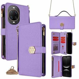 For Huawei nova 14 Ultra 5G Crossbody Handle Cross Texture Leather Phone Case(Purple)
