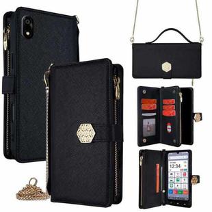 For ZTE Kantan Sumaho 4 A402ZT Crossbody Handle Cross Texture Leather Phone Case(Black)