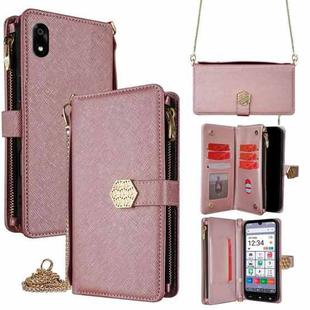 For ZTE Kantan Sumaho 4 A402ZT Crossbody Handle Cross Texture Leather Phone Case(Rose Gold)