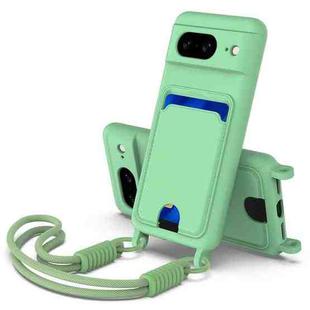 For Google Pixel 8 Integrated Card Bag Solid Color Liquid Silicone Phone Case Gen2 with Short Lanyard(Green)