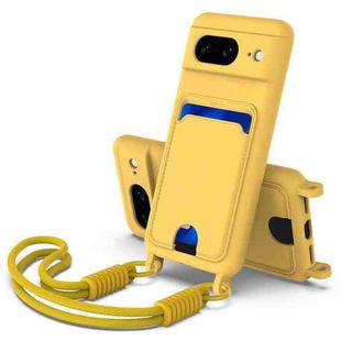 For Google Pixel 8 Integrated Card Bag Solid Color Liquid Silicone Phone Case Gen2 with Short Lanyard(Yellow)