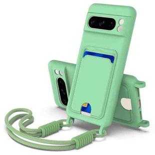 For Google Pixel 8 Pro Integrated Card Bag Solid Color Liquid Silicone Phone Case Gen2 with Short Lanyard(Green)