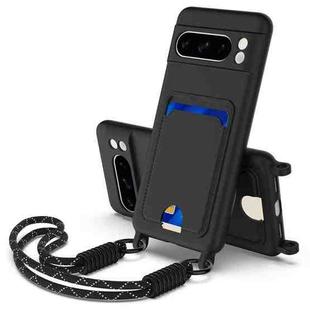 For Google Pixel 8 Pro Integrated Card Bag Solid Color Liquid Silicone Phone Case Gen2 with Short Lanyard(Black)