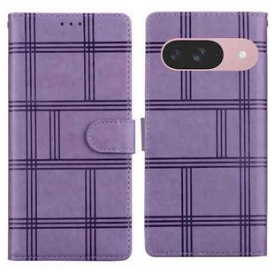 For Google Pixel 9 Embossed Checkered Leather Phone Case(Purple)