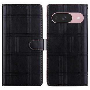 For Google Pixel 9 Embossed Checkered Leather Phone Case(Black)
