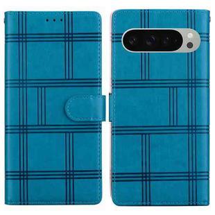 For Google Pixel 9 Pro Embossed Checkered Leather Phone Case(Blue)